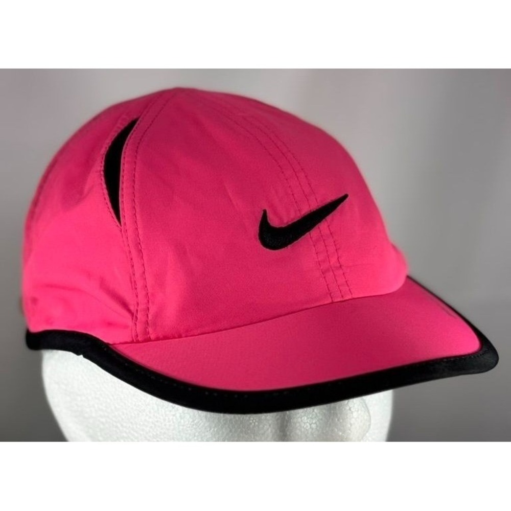 Nike Dri-Fit Hat Cap Adjustable Pink Black Swoosh Running Golf OSFM‎ 4/6X Youth
